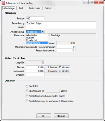 SelectLine Plantafel Arbeitsschritt