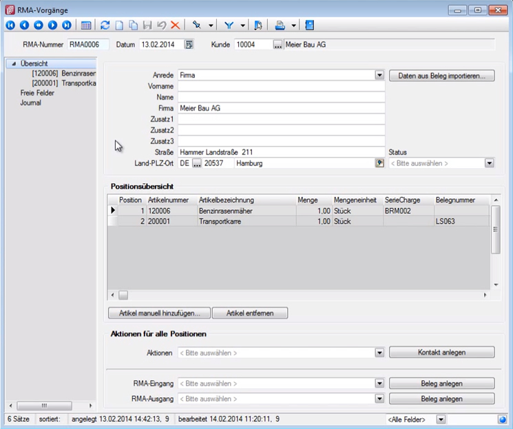 SelectLine RMA Bearbeitungsmodus