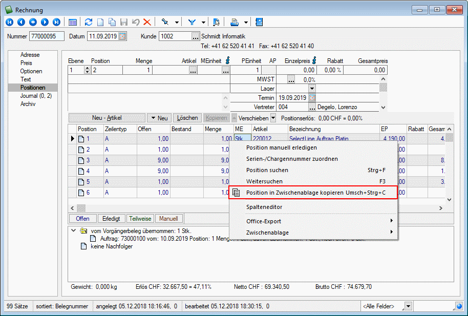 Belegpositionen mit Copy-and-Past übernehmen