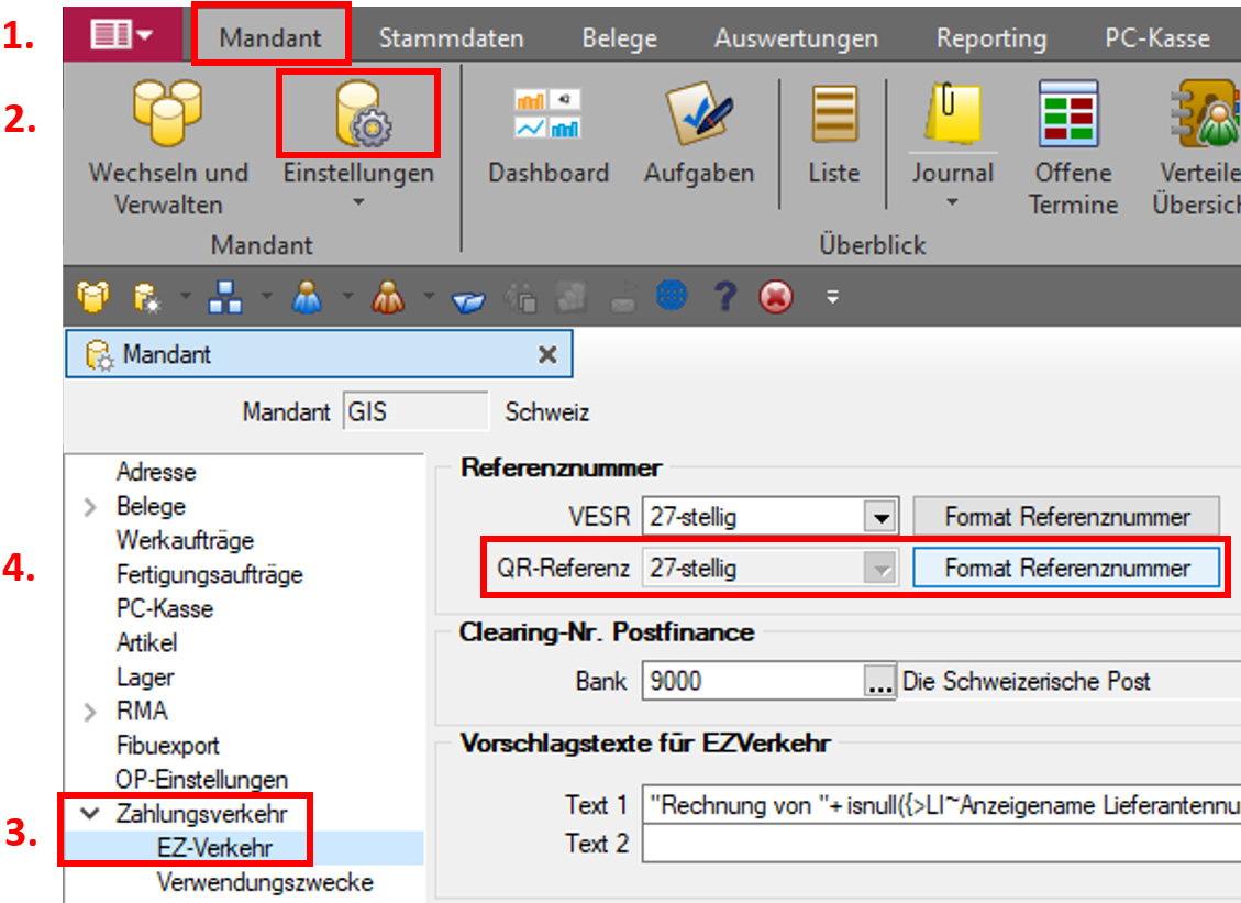 Mandanteneinstellungen QR-Rechnung