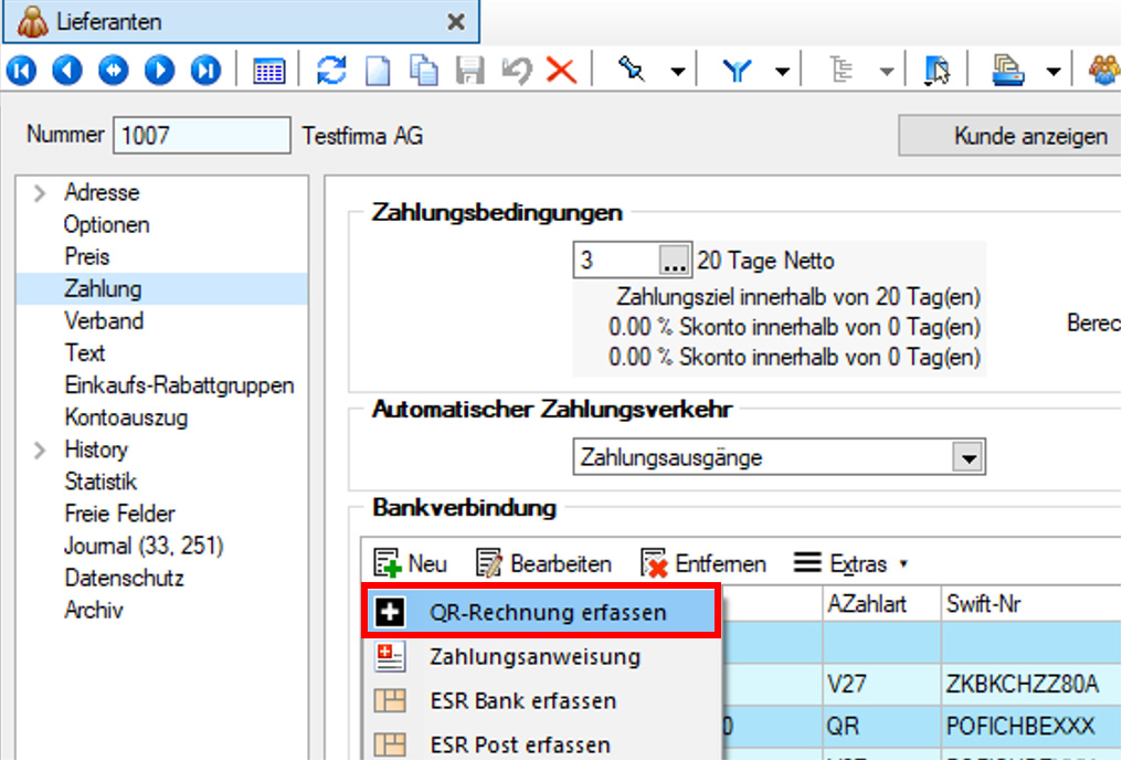 QR-Bankverbindung Lieferant