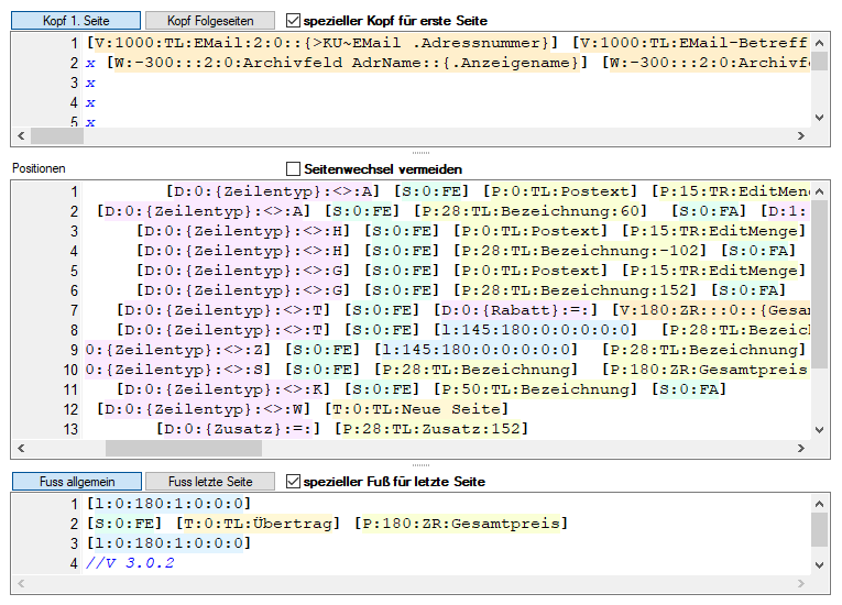 Druckvorlagen-Syntax-Highlighting