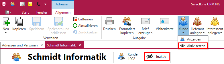 Inaktiv-Setzung von Adressen in CRM