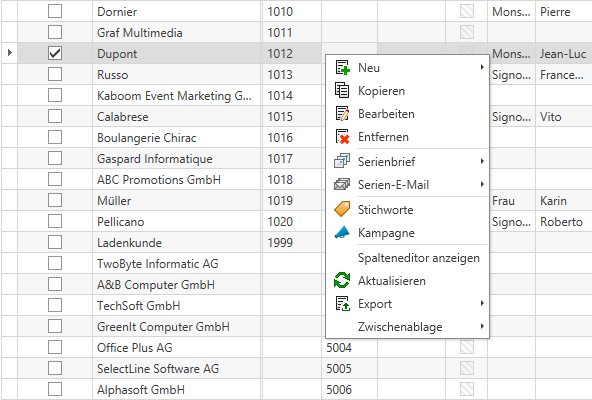 Kontextmenü im CRM per rechts Klick